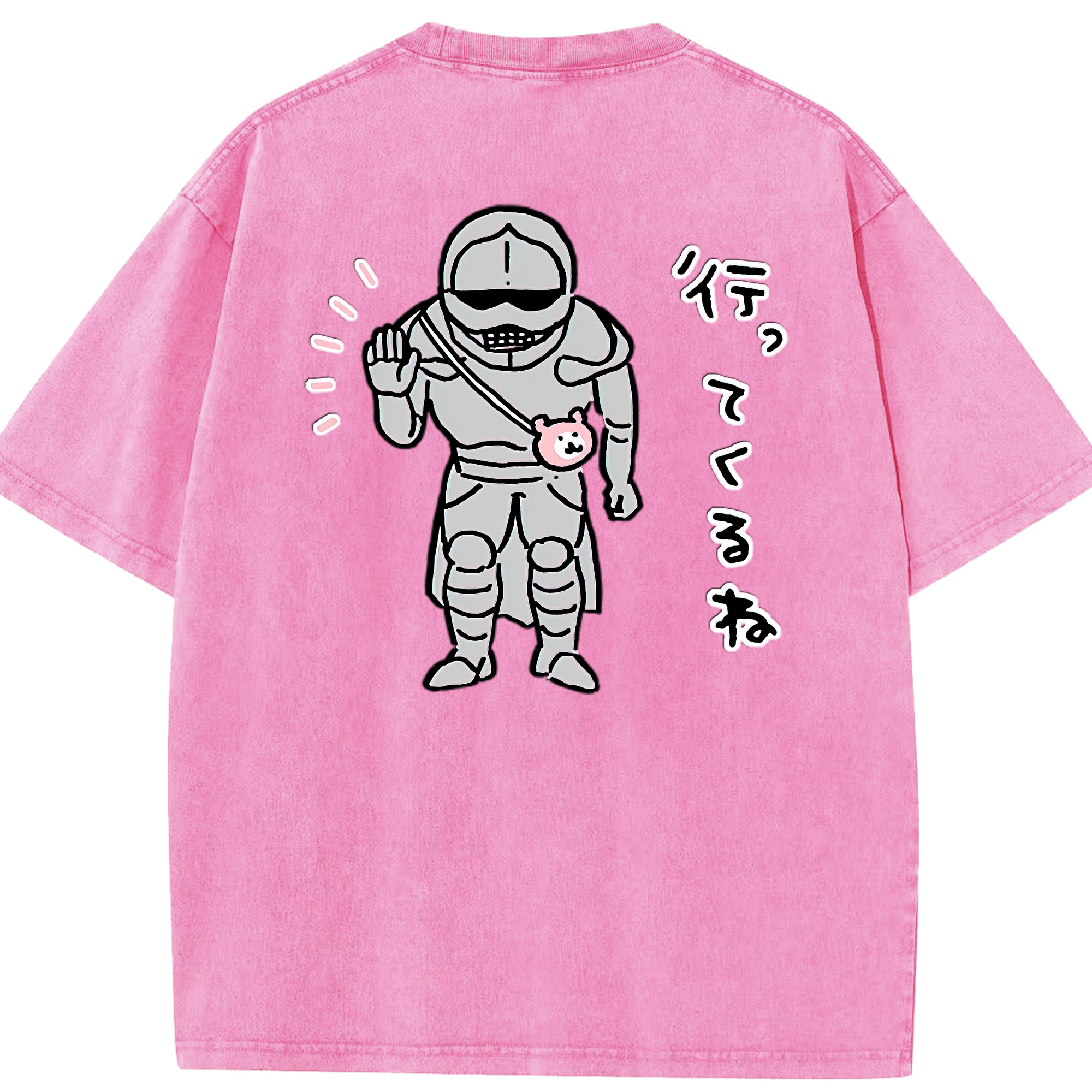（画像用） ちいかわ 労働の鎧さん Chii-kawa Mr. Armor of Labor 綿100% ヴィンテージ風 半袖Tシャツ（背面プリント）